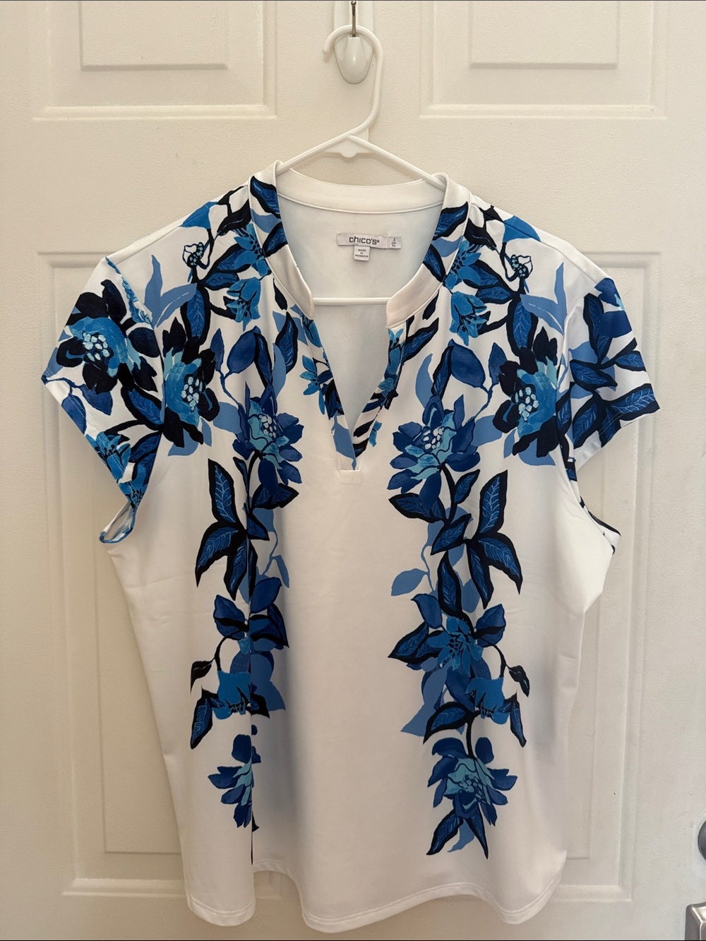 Chico's White Top with Blue Floral Vines